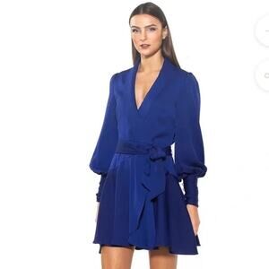 Alexia Admor Phoebe Wrap Dress Lapis Blue Tie Belt women’s size 12 NEW with tag